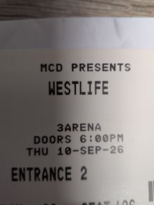 2 x Westlife Tickets 10/09/2026