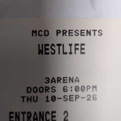 2 x Westlife Tickets 10/09/2026