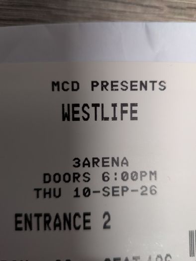 2 x Westlife Tickets 10/09/2026