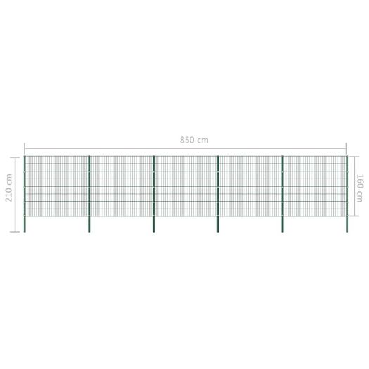 Fence Panel with Posts Iron 8.5x1.6 m Green