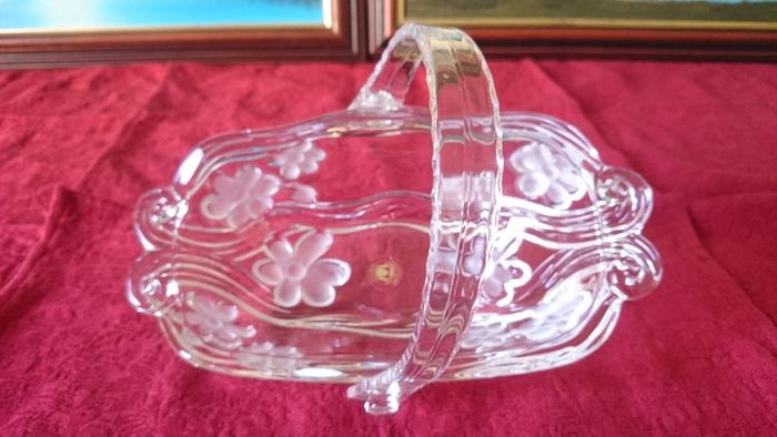 Vintage Original Waltherglas Germany 10 Inch Long Art Deco Glass Basket