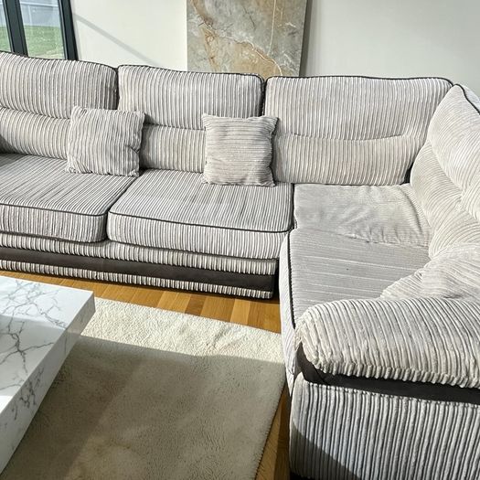 Corduroy corner sofa set with chair