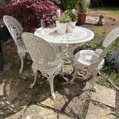 Vintage Cast Aluminium Garden Dining Set Table & 4 Chairs