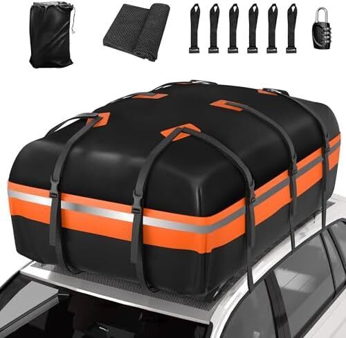 Car Roof Bag,21 Cubic Feet Large Roofing Cargo Carrier Bags Waterproof Soft Rooftop Luggage Storage Box for Any Cars With/Without Roof Rack/Rails/Bars