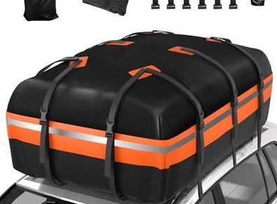 Car Roof Bag,21 Cubic Feet Large Roofing Cargo Carrier Bags Waterproof Soft Rooftop Luggage Storage Box for Any Cars With/Without Roof Rack/Rails/Bars