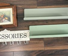 Vintage Shabby-Chic Wall Organizer Set, Accessory Hook Rack + 2 Sage Metal Shelf