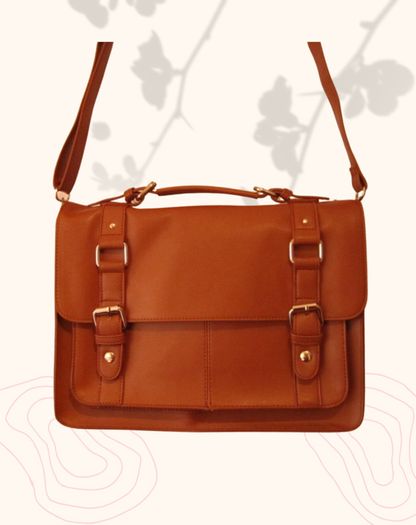 Brown Bag Satchel Shoulder Handbag With Flap And Buckle Design