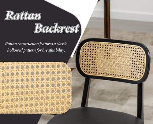 set of 4, wood, kitchen chairs, PU leather upholstered Rattan