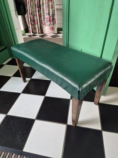 Library footstool Vintage faux racing green fauzx lea5her long footstool