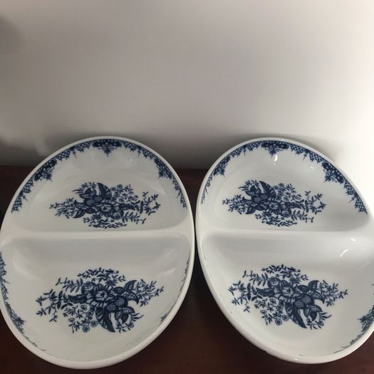 Royal Worcester Hanbury Blue & White Divided Serving Dish x 2