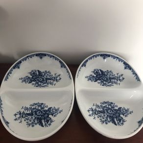 Royal Worcester Hanbury Blue & White Divided Serving Dish x 2