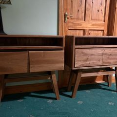 Pair Scandanavian style solid teak console tables