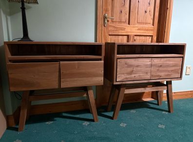 Pair Scandanavian style solid teak console tables