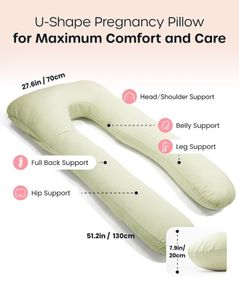 Nuliie U-Shaped Pregnancy Pillow Cooling Light Green (Like New)