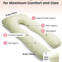Nuliie U-Shaped Pregnancy Pillow Cooling Light Green (Like New)