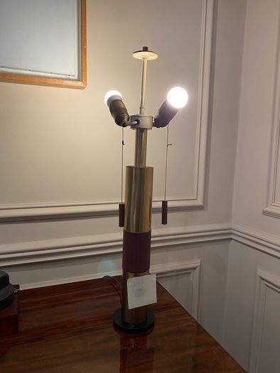 Teak and brass luxury 1960s fiberglass shade table lamp mid century Czech