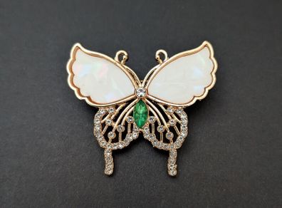 Butterfly Vintage Style Insect Emerald Crystals Gold Brooch Pin