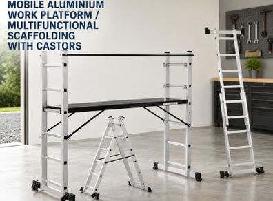 Aluminium Scaffolding Work Platform with Castors and Safety Handrail