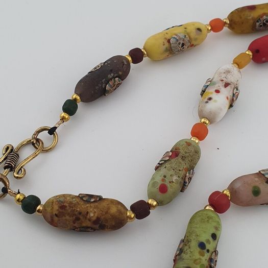 Antique Venetian Style Old Face Glass Beads & Old Face Glass Beads Necklace