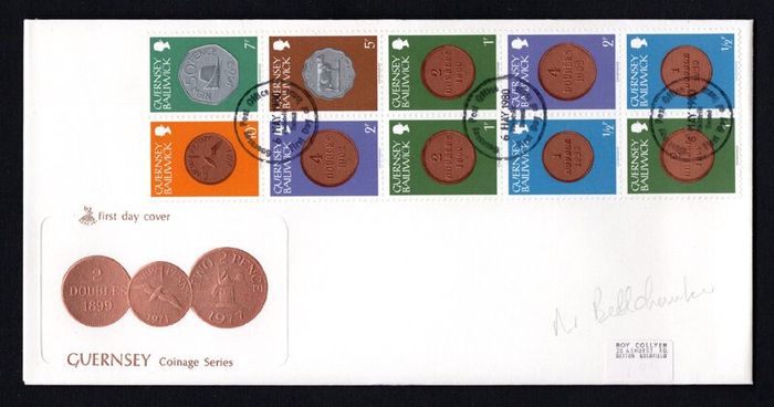 1980 Guernsey 30p Definitive Stamp Booklet Pane (ex SB20) Coinage Series First Day Cover (FDC)