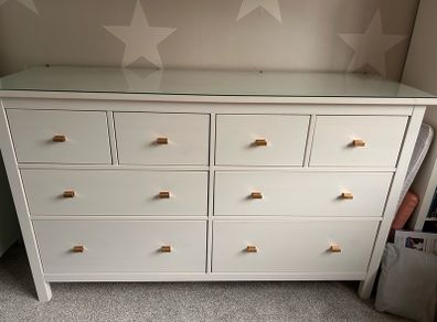 IKEA HEMNES Grey 8-Drawer Chest with Glass Top
