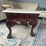 mahogany coffee table with beige marble top Image 2