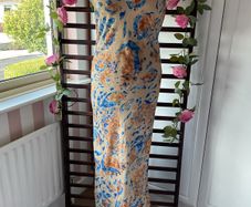 dress Bnwot bias cut slip dress size  blue & beige patterned