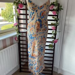 dress Bnwot bias cut slip dress size  blue & beige patterned