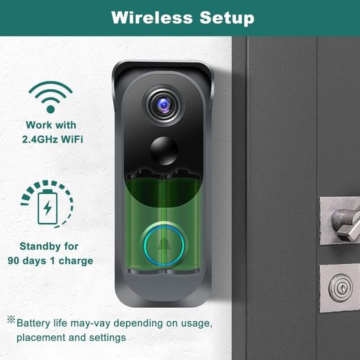 Wireless Video Doorbell Camera with Chime, Voice Changer/Message, PIR Motion Detection, Instant Alerts, 2-Way Audio, 2K HD, Night Vision, 2.4G WiFi, IP66, Battery Powered