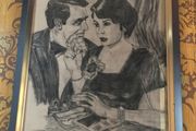 Mid century charcoal on board