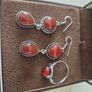 Sterling silver deep red stone drop earrings and ring set Image 2