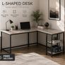L Shaped Computer Desk with Storage Shelves Corner  Home Office Desk Image 3