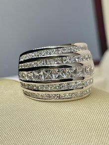 (Sz: M) White Cubic Zirconia Multi-Row Ring in Rhodium Overlay Sterling Silver