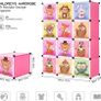 Cartoon Clothes Closet Wardrobe DIY Modular Storage Organizer, Sturdy and Safe for Children, 8 Cubes & 2 Hanging Sections, Pink, 110 x 47 x 147 cm Image 2
