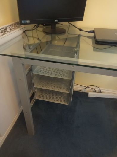 Large Glass Top Home Office Desk - Very Good Condition