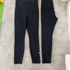 Nike Maternity Bundle, 2 x Over Bump Leggings and Nursing Sports Bra (Black, Size M/L) plus OTB grey joggers