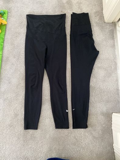 Nike Maternity Bundle, 2 x Over Bump Leggings and Nursing Sports Bra (Black, Size M/L) plus OTB grey joggers
