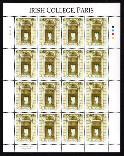 2004 Ireland Irish College, Paris Commemorative Stamp Sheetlet Plate 1B1B1B1B Mint Never Hinged (MNH)