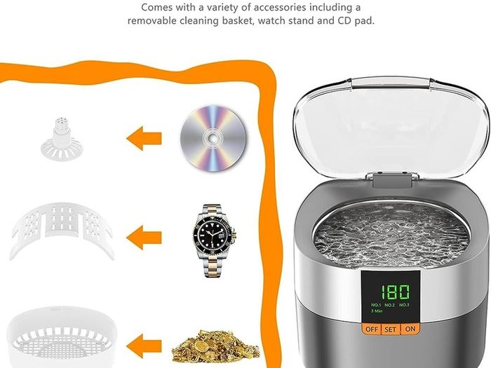 FREE EXPRESS SHIPPING Ultrasonic Jewelry Cleaner, 750ml Sonic Cleaner with Digital Timer for Eyeglasses, Rings, Coins, Silver, Denture Ultrasonic Cleaner Solution for Gifts