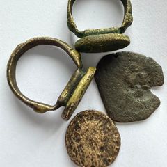 Rare Ancient Roman & Byzantine Bronze Collection - 2 Signet Rings & 2 Coins (4-Piece Lot)