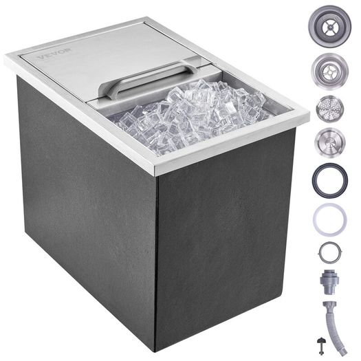 Stainless Steel Ice Cooler Commercial Ice Bin with Sliding Cover, 38.7 L Drop in Ice Chest
