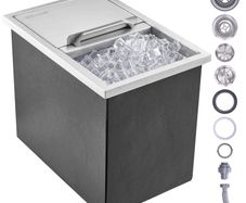 Stainless Steel Ice Cooler Commercial Ice Bin with Sliding Cover, 38.7 L Drop in Ice Chest