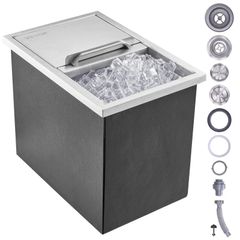 Stainless Steel Ice Cooler Commercial Ice Bin with Sliding Cover, 38.7 L Drop in Ice Chest