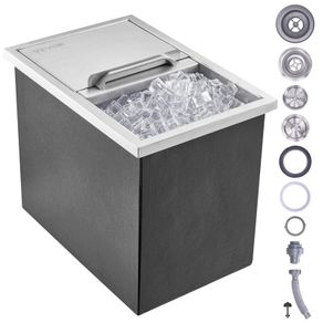 Stainless Steel Ice Cooler Commercial Ice Bin with Sliding Cover, 38.7 L Drop in Ice Chest