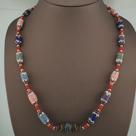 Antique Venetian Style Trade Glass & Venetian WhiteHeart Glass Beads Necklace
