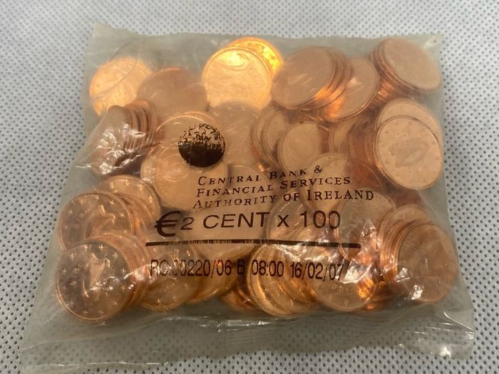 Ireland 2007 sealed uncirculated 2cent coin bag