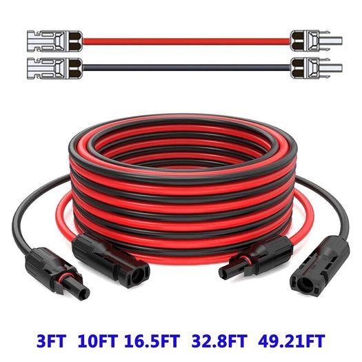 1Pair Solar extension cable wire 12 AWG 4mm Red Black with male and female connectors For solar panels solar controller