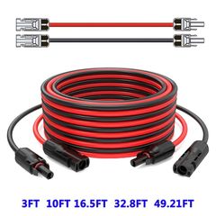 1Pair Solar extension cable wire 12 AWG 4mm Red Black with male and female connectors For solar panels solar controller
