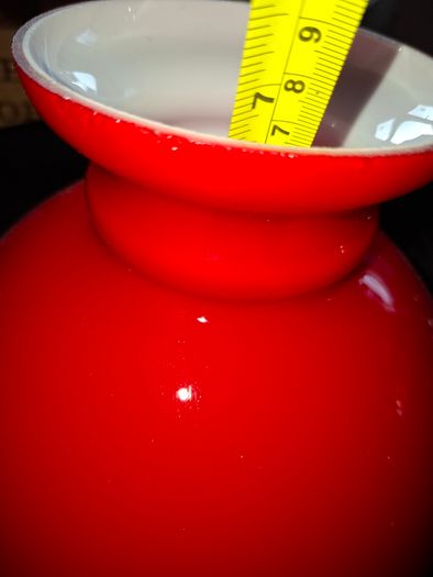 Oil Lamp Shade Red Globe Rayo style Glass Vianna France, bright red exterior with a white interior lining and a rounded globe shape, Postage Available or Collection