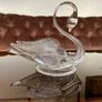 Large Vintage Cut Crystal Swan Candy Bowl Trinket Dish Clear Glass Image 9